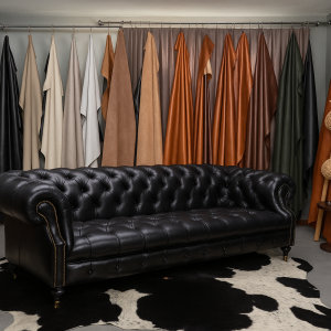 hakiki deri üçlü siyah chester koltuk