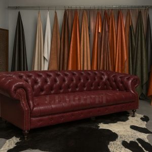 bordo hakiki deri üçlü chester koltuk